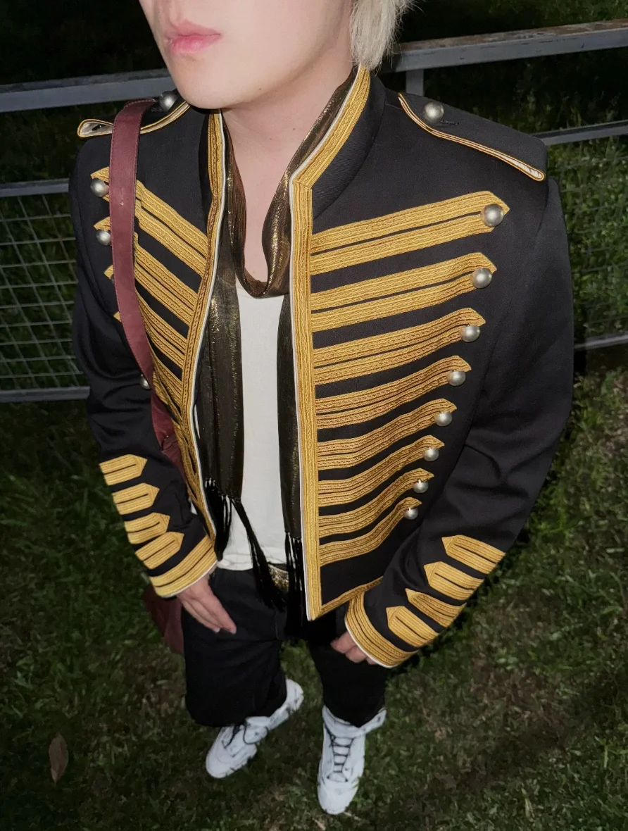 ANN webbing Napoleon short court two-tone jacket