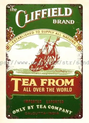 rectangular metal wall decor CLIFFIELD BRAND TEA ALL OVER WORLD metal tin sign sign