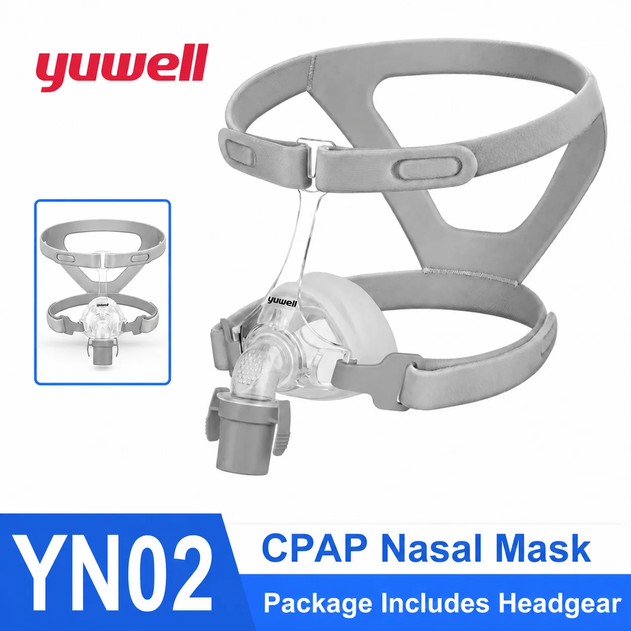yuwell-yn02-cpap鼻マスク、調整可能なヘッドギアとシリコンジェルクッション付き、オートcpapバイパップマシン用、睡眠時無呼吸症候群、いびき防止用