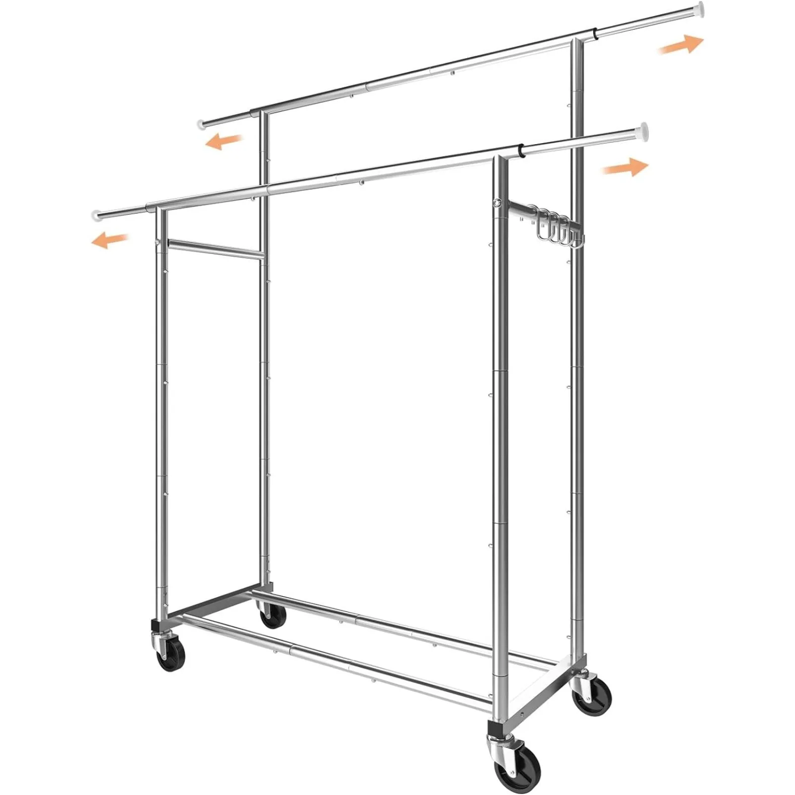 

US Double Rod Clothing Garment Rack, Rolling Clothes Organizer on Wheels for Hanging Clothes,with 4 hooks