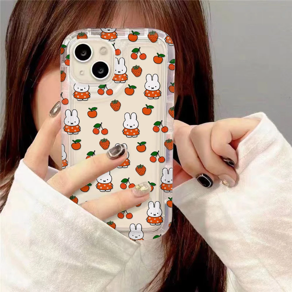 Kawaii Little White Rabbit Case for IPhone 16 15 14 13 12 11 Pro Max 14 15 7 8 Plus XR XS Max SEM-MiffysClear Airbag Shockproof