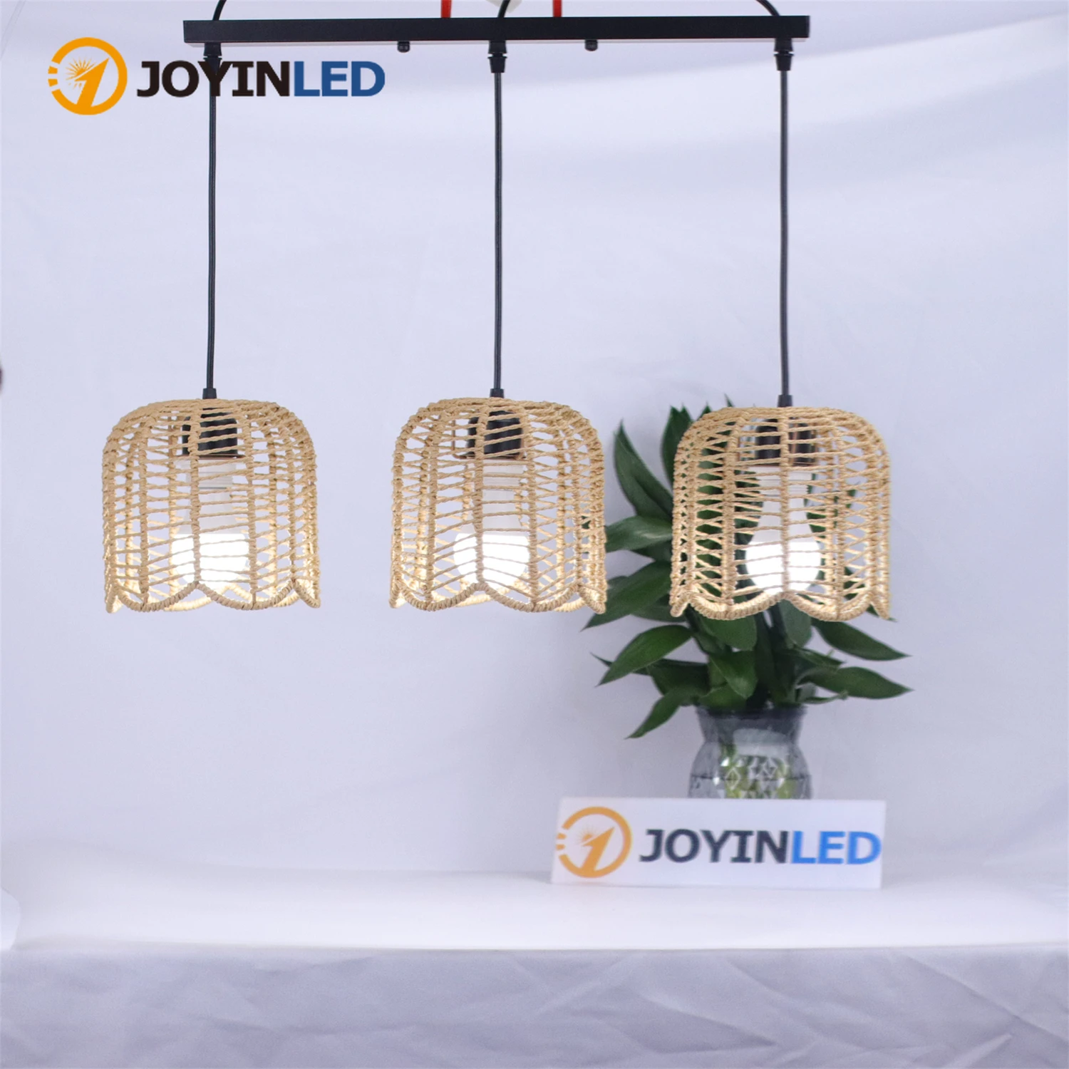 

Подвесной светильник JOYINLED из ротанга, 3 плафона, в стиле фермерского дома, E27, ручной работы, ретро-лампа из плетеного ротанга, декоративный фонарь