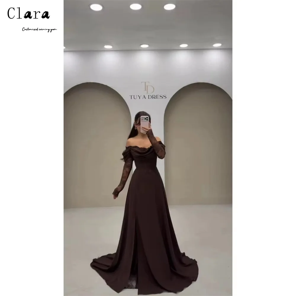 Clara Custom Off-shoulder Lace Embroidery A Line Luxury Dresses 2025 Women's Evening Dress for Weddings Long Prom Dress Party