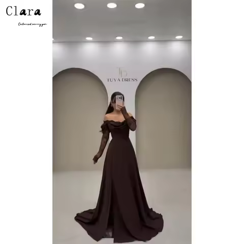 Clara Custom Off-shoulder Lace Embroidery A Line Luxury Dresses 2025 Women's Evening Dress for Weddings Long Prom Dress Party