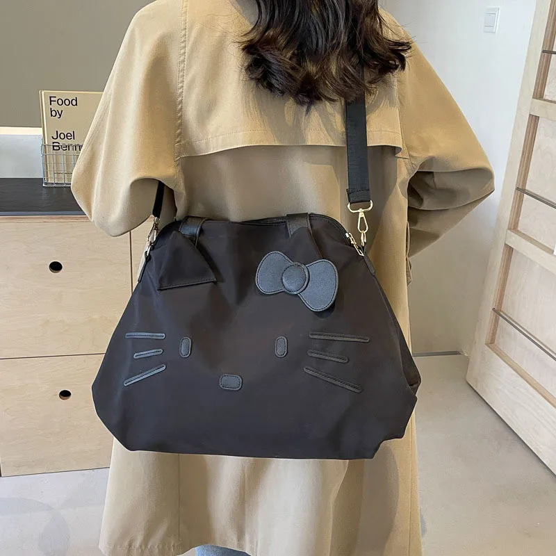

Sanrio Hello Kitty Backpack Kawaii Black Large Capacity Shoulder Bags Y2K Folding Travel Portable Multifunctional Luggage Bags