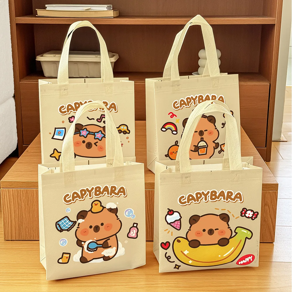 Cute Cartoon Capybara Non-woven Fabric for Students Large Capacity Tutoring High Aesthetic Value Hand-held Gift Bag Friend Gifts