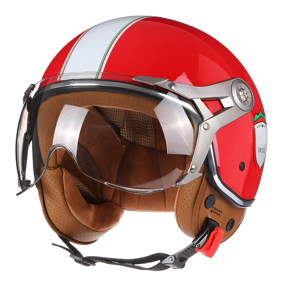 Casco de motocicleta BLD Vintage Jet con visera Moto montar 3/4 medio casco abierto Retro Scooter Capacete Moto
