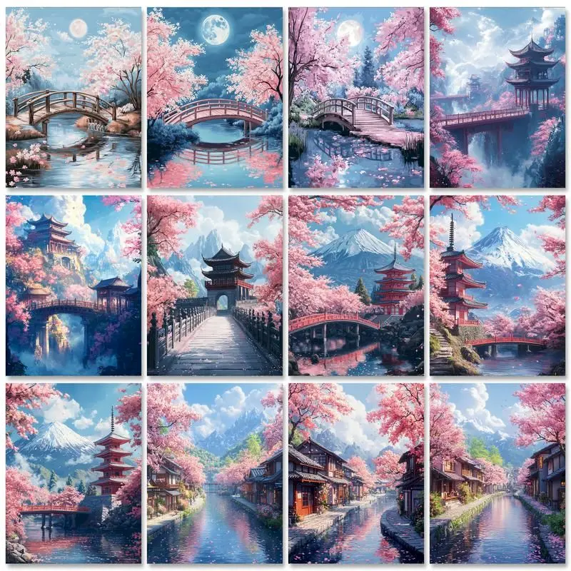 

GATYZTORY DIY Framed Oil Picture By Numbers HandPainted Plum Blossom Pavilion Acrylic Paint Color On Canvas Home Wall Decor