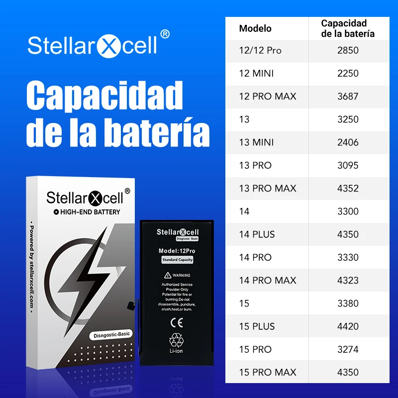 Batería de Diagnóstico StellarXcell Show100 Saludable Genuina para iPhone 12 13 14 15 Mini Plus Pro Promax con Herramientas Gratis 6