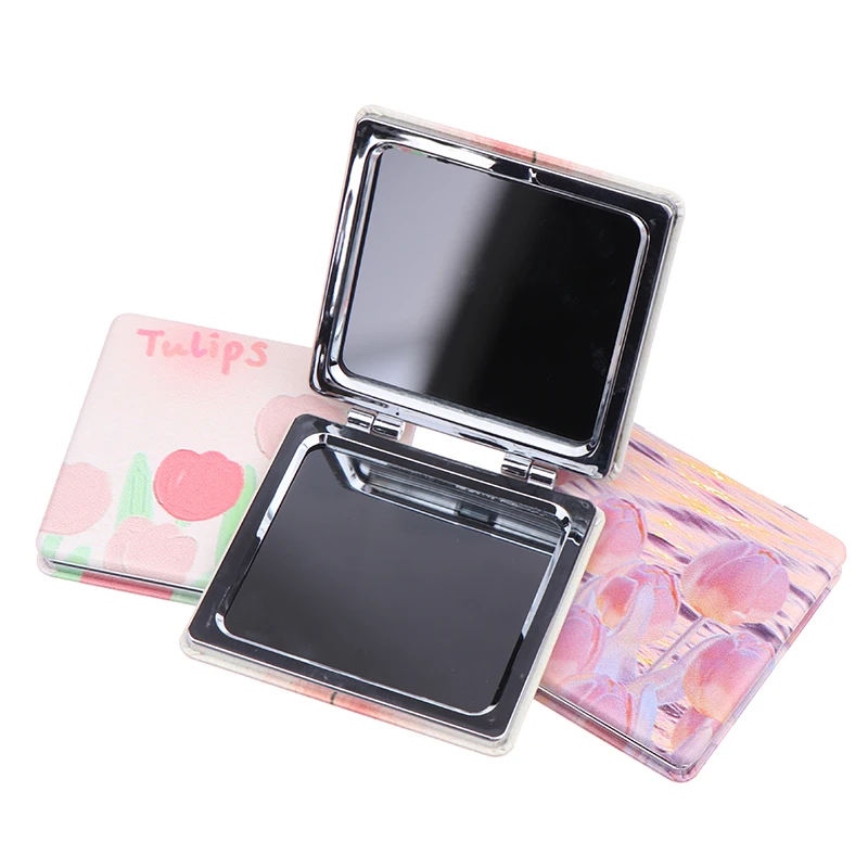 Portable Pocket Folding Small Mirror Magnifying Mirror For Makeup Abstract Oil Painting Style Double Sided Mirror Square