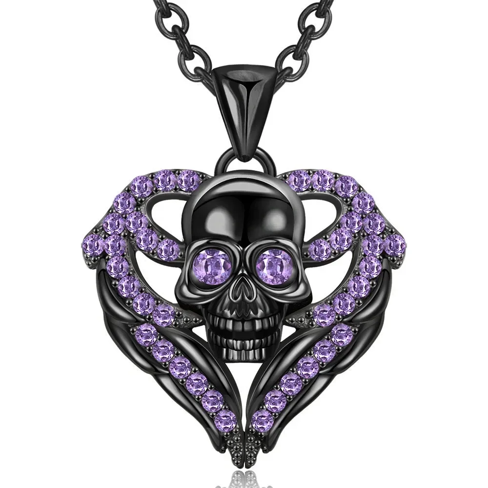 Skull Black Heart Purple Red Angel Wing Crystal Zircon Women's  Pendant Necklaces Mother's Day Halloween Christmas Jewelry