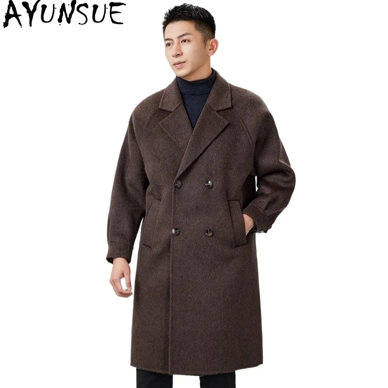 AYUNSUE Double-sided 100% Wool Coats for Man Autumn Winter Korean Fashion Mid-length Woolen Jacket Loose Wool Trench Coat 2026