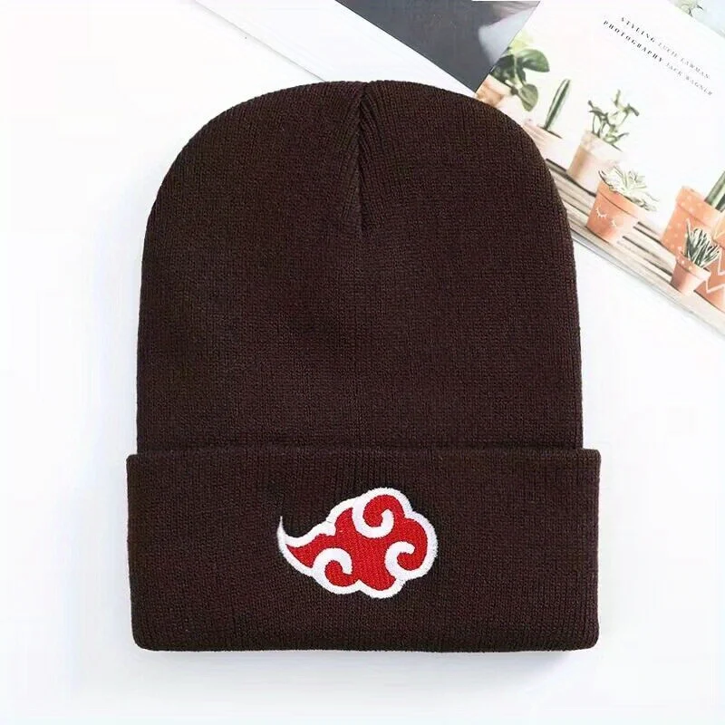 2024 Beanies Women Autumn Winter Warm Hat Anime Akatsuki Cosplay Red Cloud Embroidery Caps For Men Knitted Bonnet Unisex