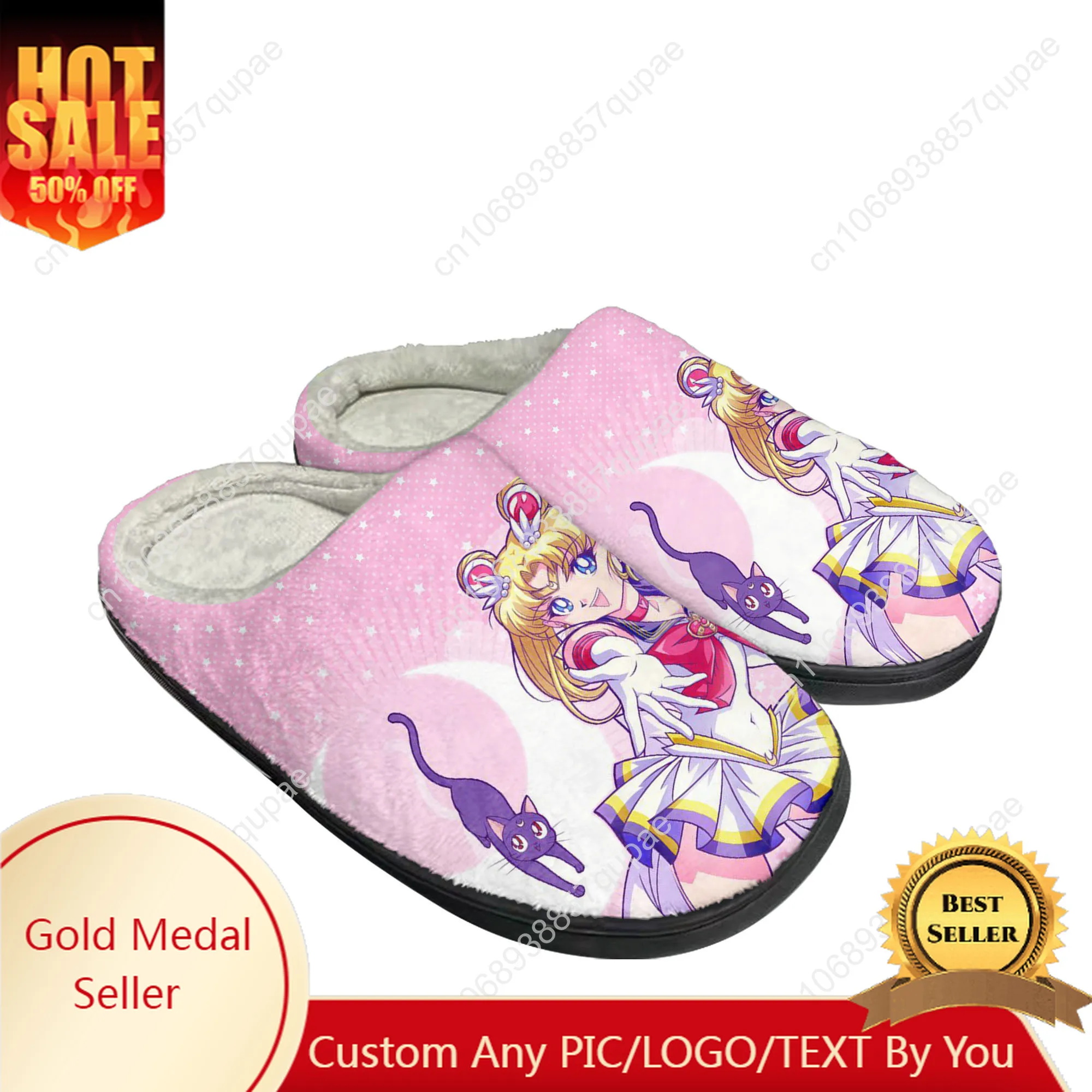 

Anime Moons Manga Cartoon Sailors Home Cotton Custom Slippers Mens Womens Sandals Plush Bedroom Keep Warm Shoe Thermal Slipper