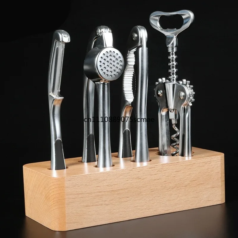 5Pcs Kitchen Gadget Set, Walnut Cracker, Garlic Press, Wine Corkscrew, Fruit Peeler, Multi-functional Small Kitchen Hand Tools