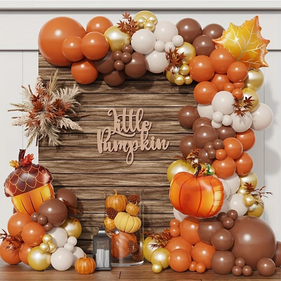 147 Stück Herbst Thanksgiving Ballon Girlande Bogen Kit in Orange Kaffee Braun Weiß Ballon Herbst Geburtstage Kürbis Tannenzapfen Ballon