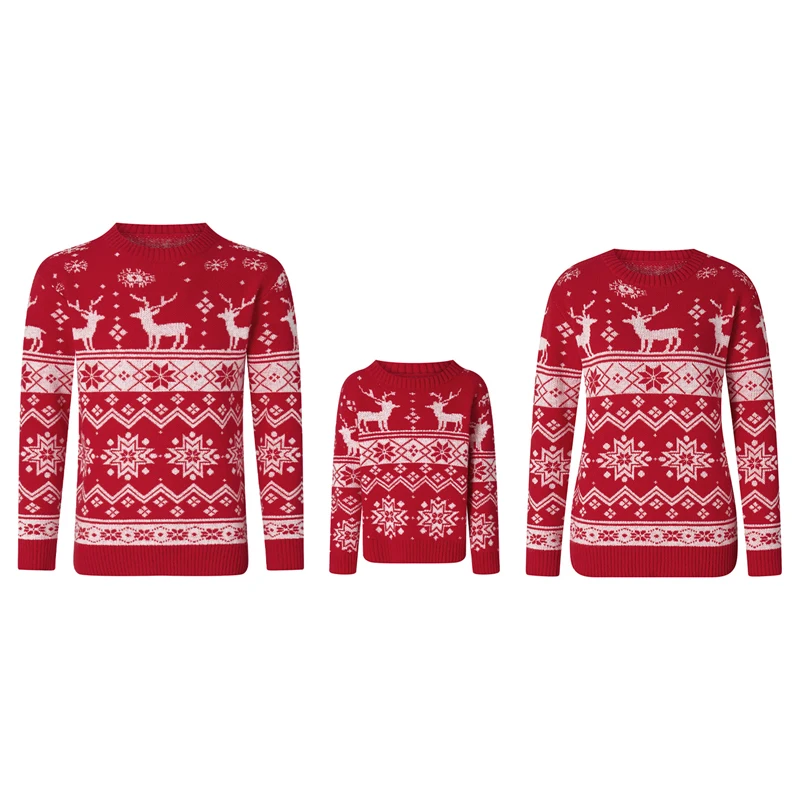 

Matching Family Christmas Sweaters Long Sleeve Round Neck Reindeer Pullovers Knit Tops for Winter Holiday Season