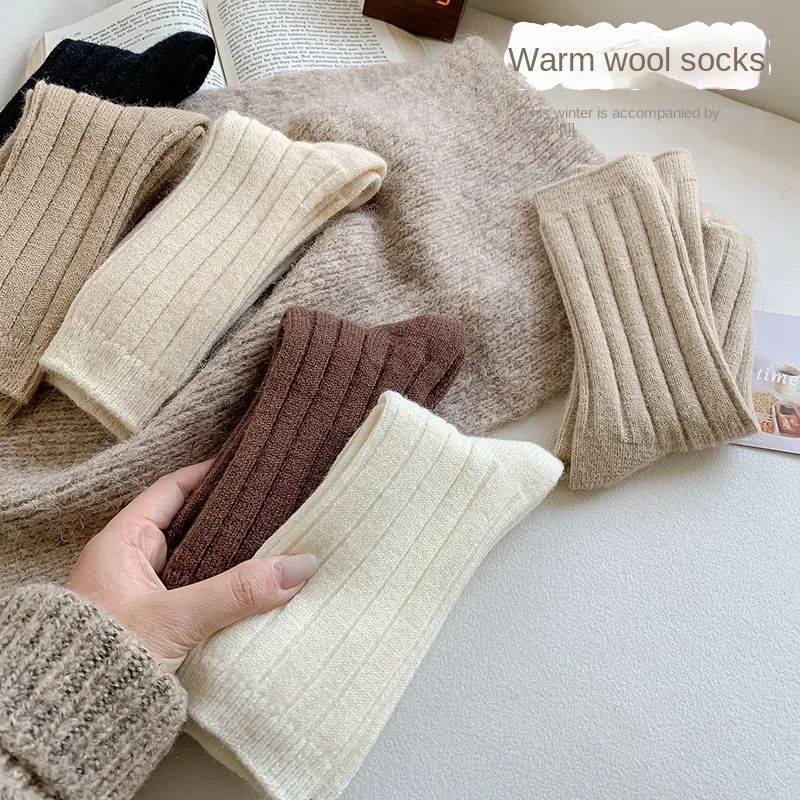 New Winter Socks Women Cashmere Wool Thicken Warm Women Socks Sox Japanese Fashion Harajuku Solid Color Thermal Long Socks