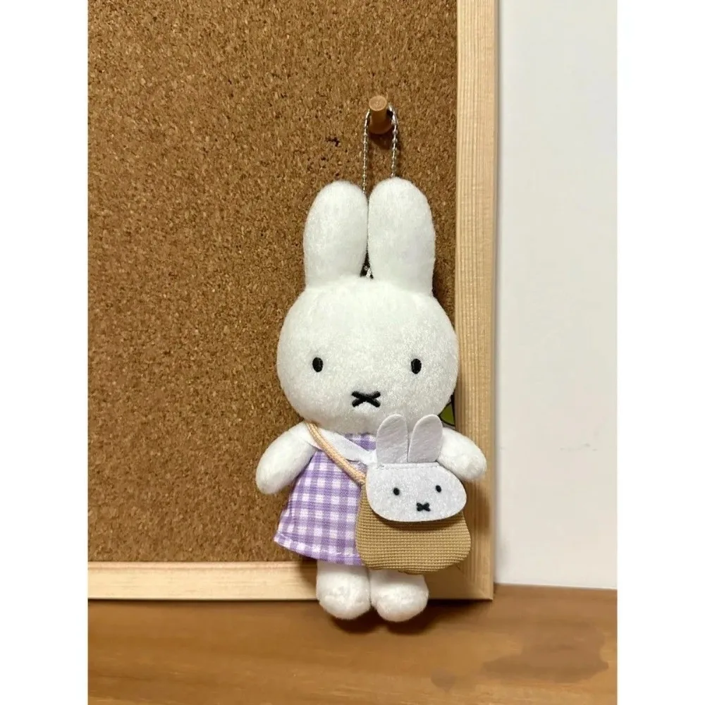 

Cute Miffy Rabbit Plush Ornament Purple Plaid Skirt Rabbit Doll Cartoon Couple Bag Decoration High Appearance Gift for Friends