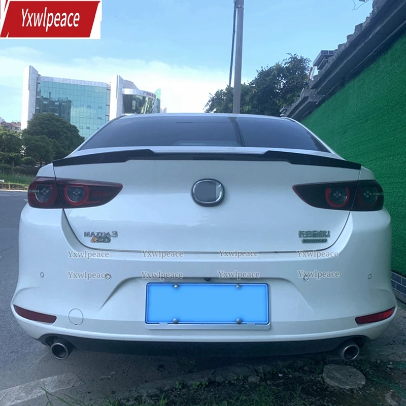 

For New Mazda 3 Axela 2019 2020 2021 ABS Bright Black Carbon Fiber Look Rear Trunk Spoiler Car Accessories