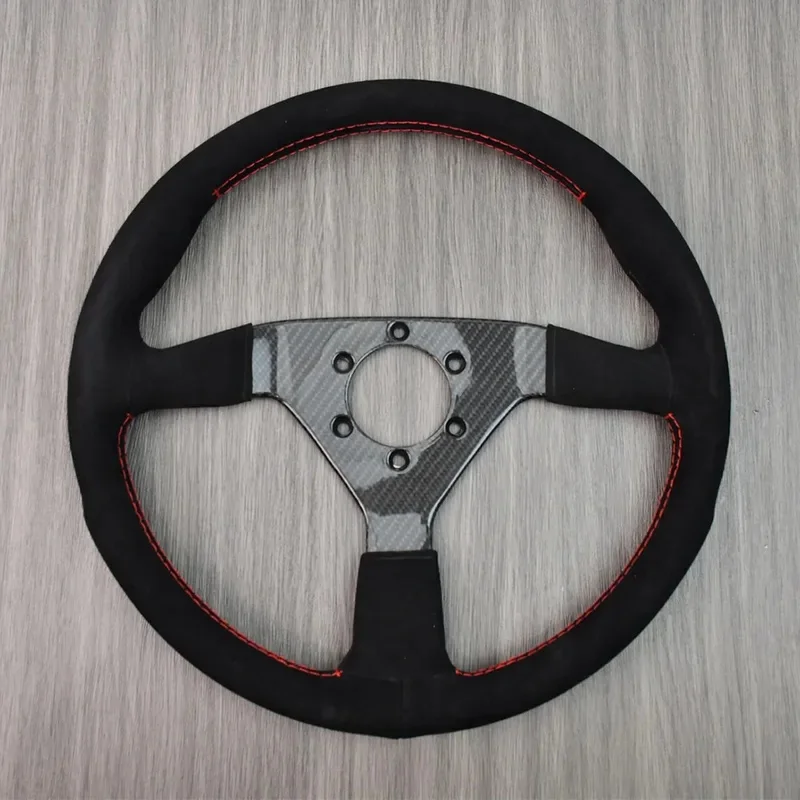 High Quality Universal Suede Leather 350MM Steering Wheel 40MM Deep Simulation Steering Wheel With No Hole True Carbon Flat Brac