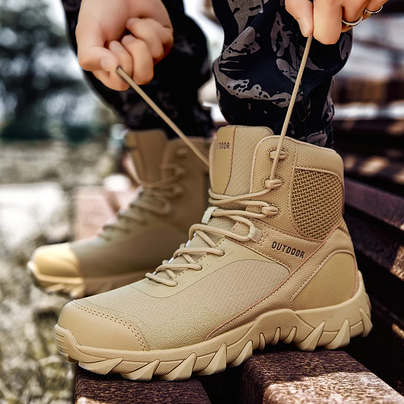 Upgraded Tactics Combat Training Boots Male Outdoors Camping Anti-wear Rapid Response Hiking Shoes Fishing Hunting Sneakers Men