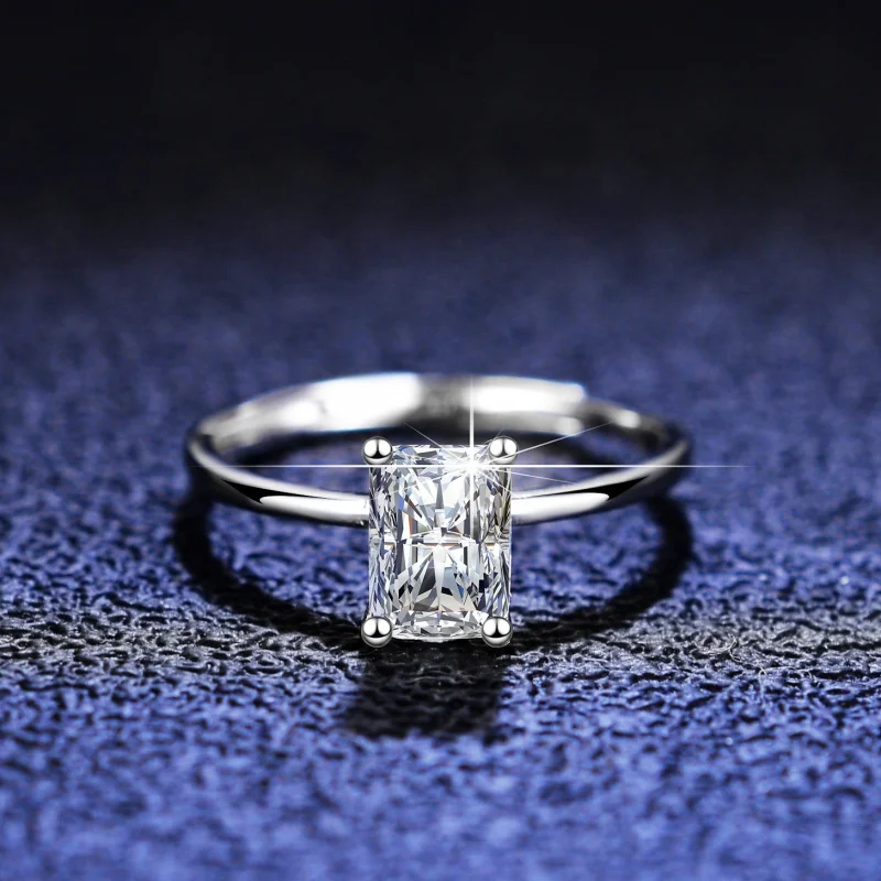 

Wedding Proposal Sterling Silver Geometric Ring Women's Rectangular Emerald Live Broadcast