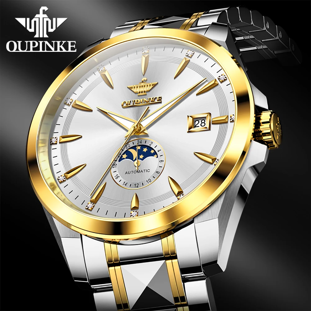 OUPINKe 3292 Men Watch High Quality Fully Automatic Mechanical Watch High End Luxury 24-hour Moonphase Waterproof Men Watch Gift