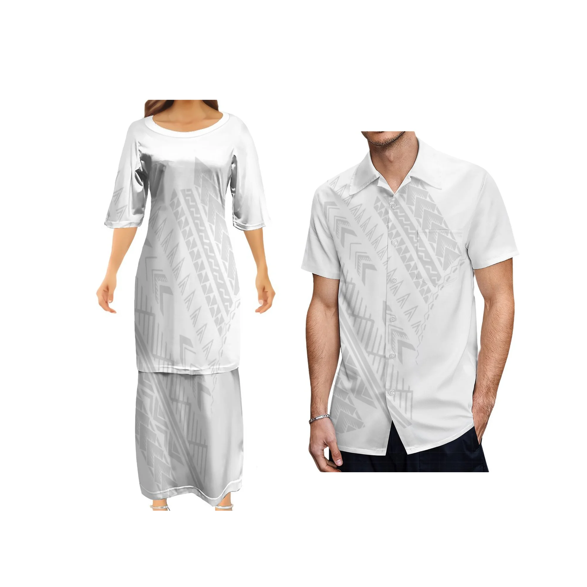 New Design Mothers Day round  Neck Samoa Puletasi White  Customize Polynesian Tribal Print Top And Skirts Womens 2 Piece Sets Dr
