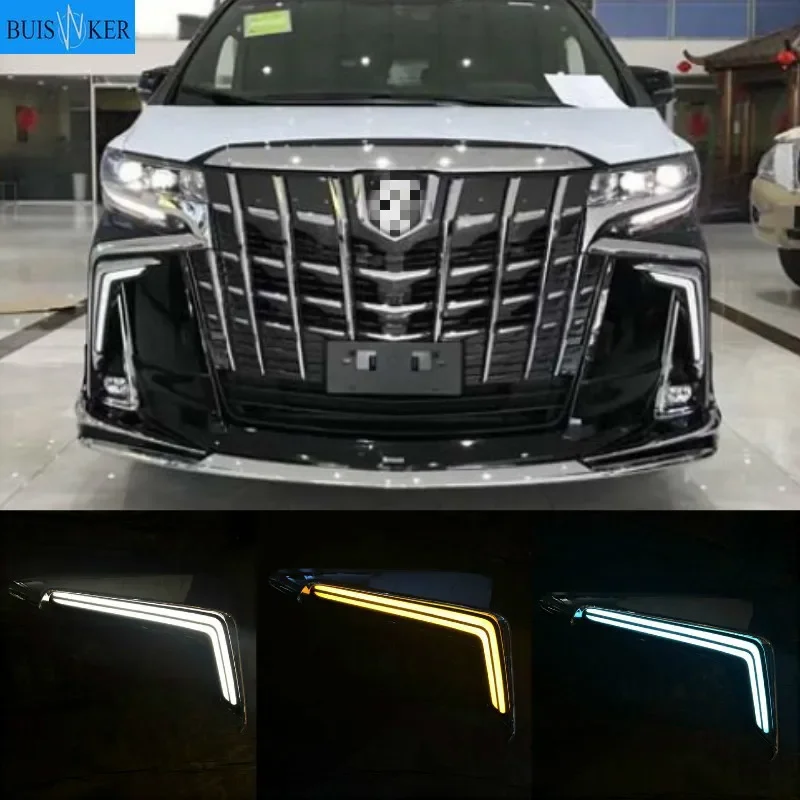 

1Pair LED Daytime Running Light For Toyota Alphard 2018 2019 Yellow Turn Signal Relay Waterproof 12V DRL Fog Lamp