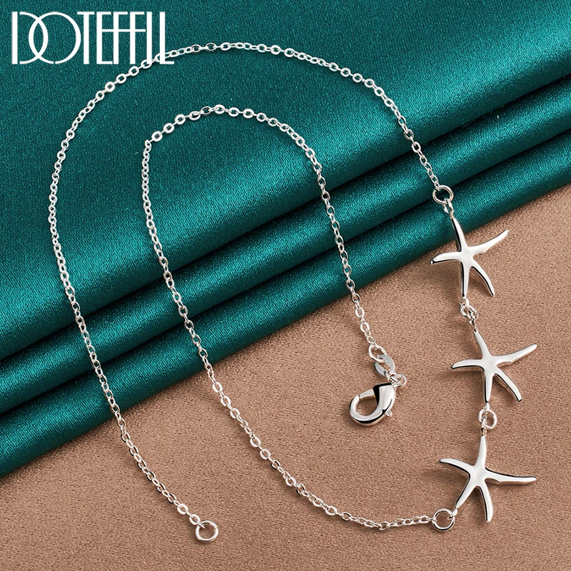 DOTEFFIL 925 Sterling Silver Three Star Chain Necklace For Women Charm Wedding Engagement Party Fashion Jewelry