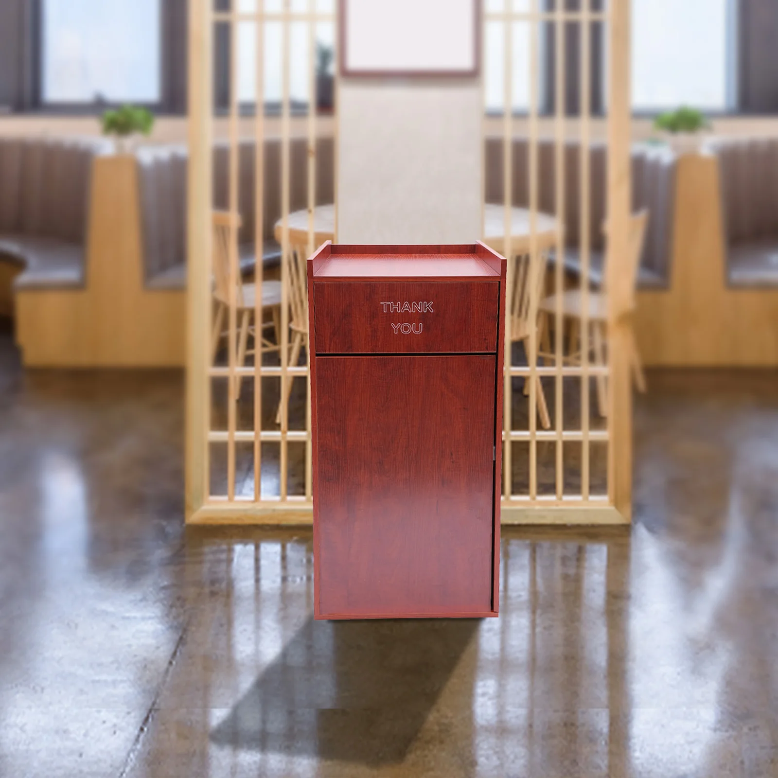 Wooden Trash Can Commercial Trash Can Cabinet Freestanding Waste Bins 55*55*116cm Garbage Container