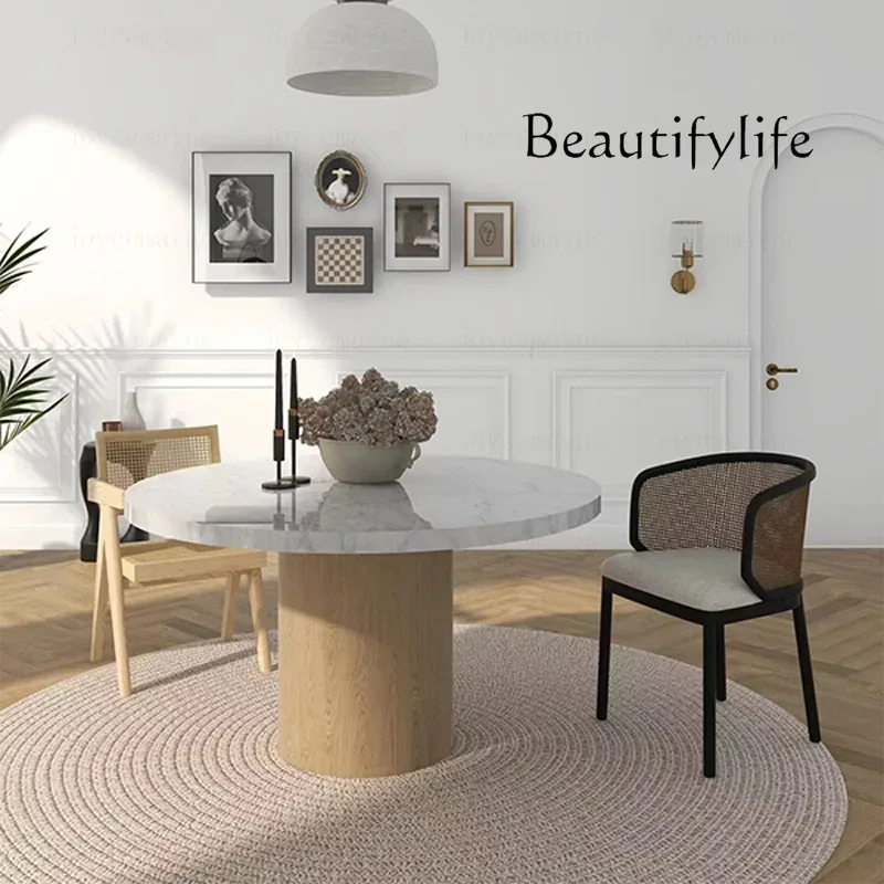 M Natural Marble Dining Table Carrara White Nordic Simple Round French Cream Restaurant Log Table