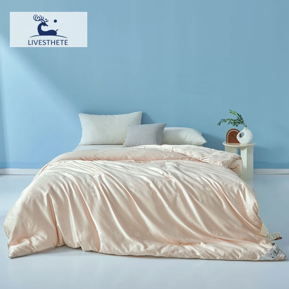 Liv-Esthete Noble 100% Mulberry Silk Insert Duvet Quilt Jacquard Comforter Twin Queen King Quilt Silky Healthy For Sleep Gift