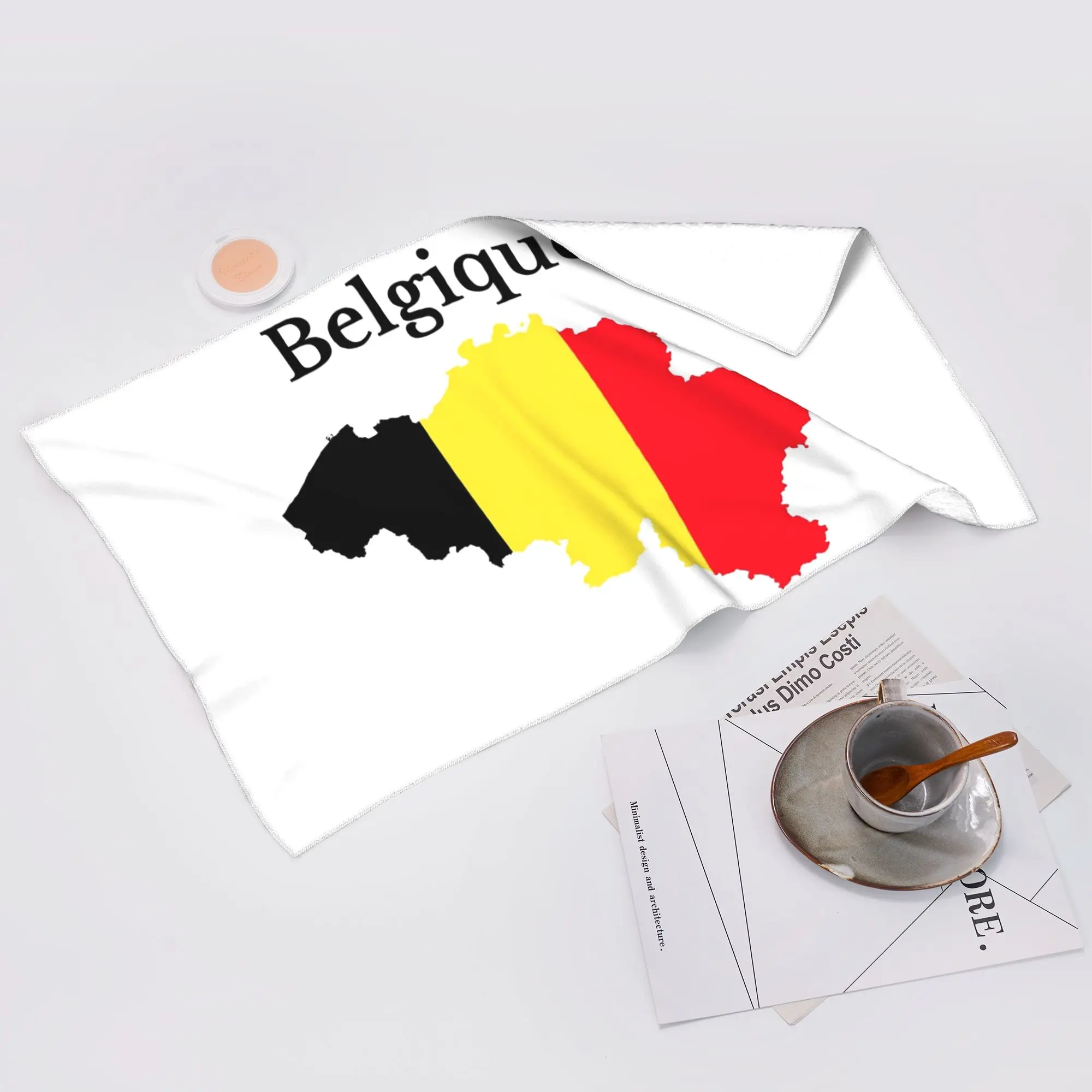 Custom Belgium Flag Map Design in French Soft Face Towel Quick Dry Pool Bath Cotton Towels Absorbent