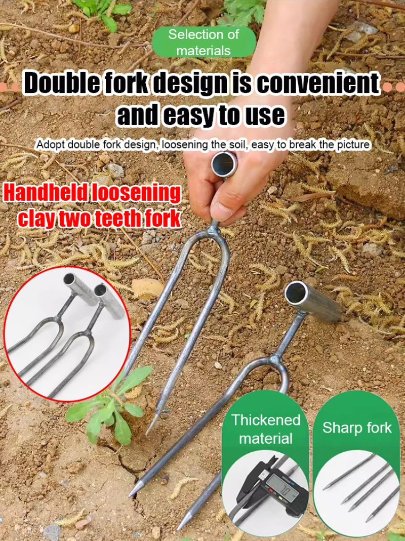 Handheld Adjustable Gardening Two Teeth Fork Stainless steel multifunction Gardening Spade Fork