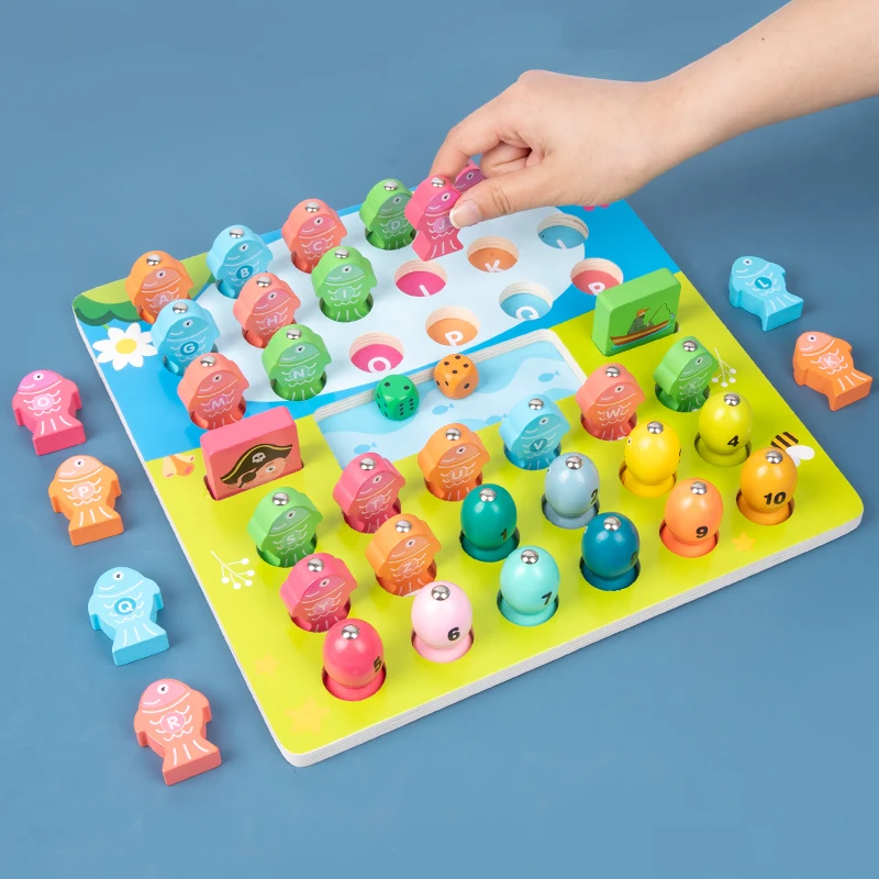 Jeu de pêche magnétique en bois pour enfants, jouets d'apprentissage pour tout-petits, lettres ABC, chiffres, alphabet, puzzle, Montessori