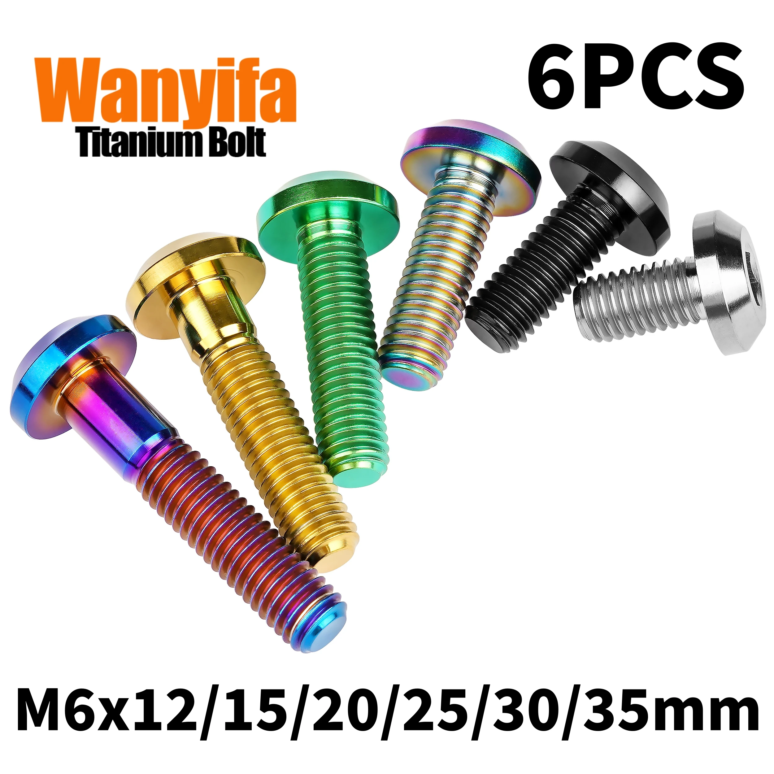 

Wanyifa 6Pcs Titanium Bolts M6x12/15/20/25/30/35mm Thick Umbrella Head Ti Allen Screws for Bike Motorcycle Modified Fasteners