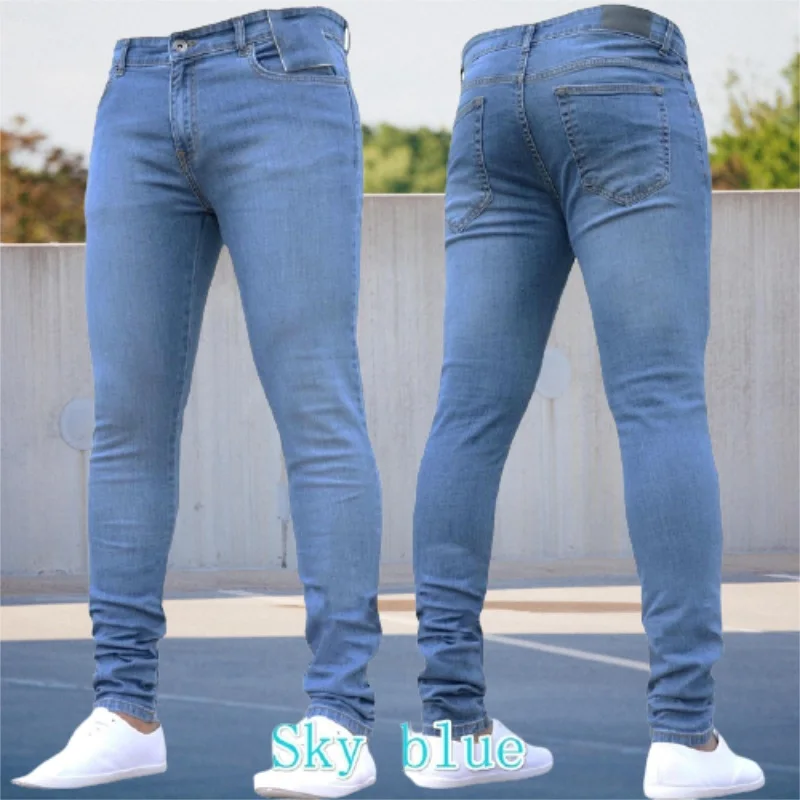 Autumn Solid Color Men\'s Skinny Jeans Plus Size Hot Fashion Mens Clothing 2022 Black Blue Brand Mens New Denim Trousers