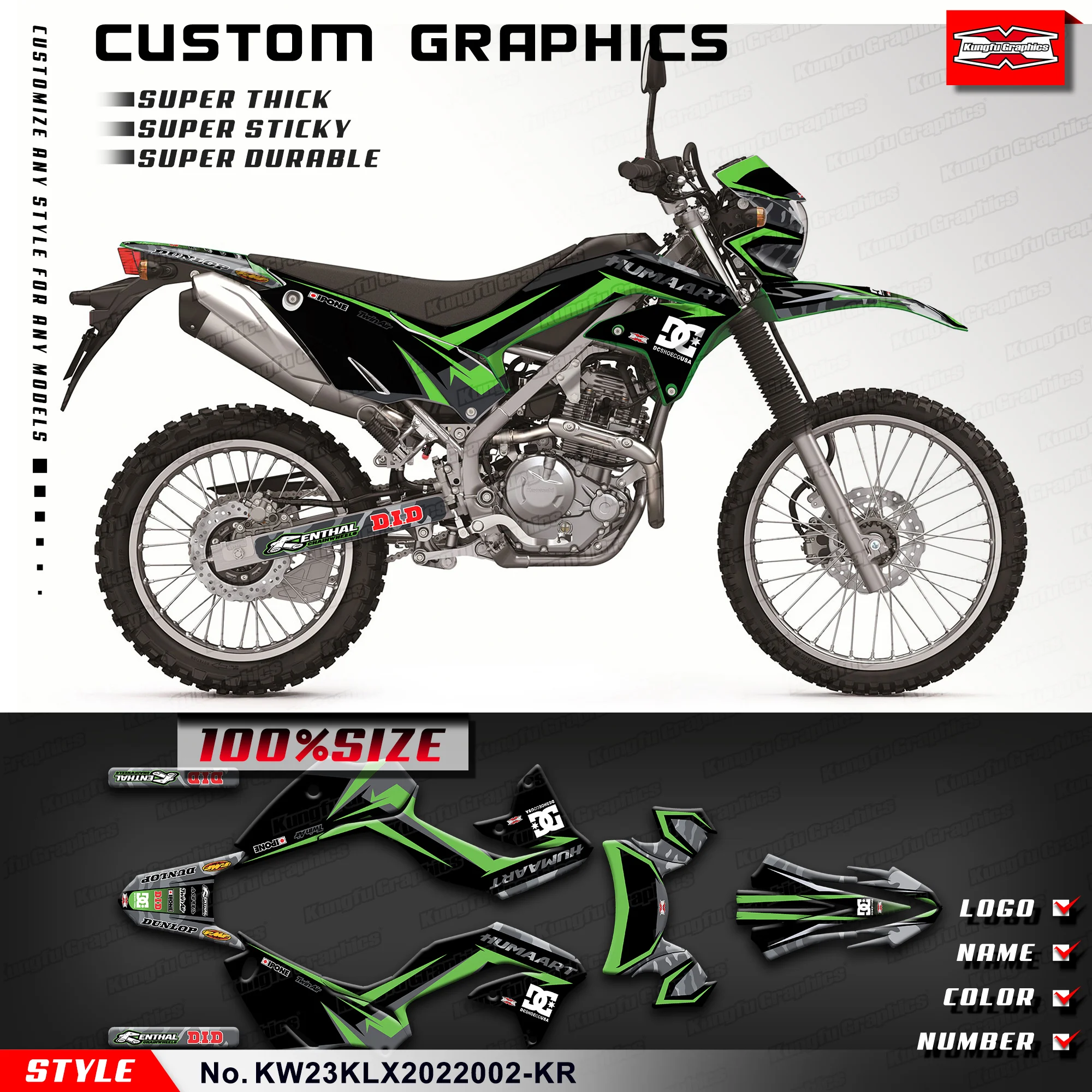 

KUNGFU GRAPHICS Adhesive Sticker Wrap Design Kit for Kawasaki KLX230 2020 2021 2022, KW23KLX2022002-KR