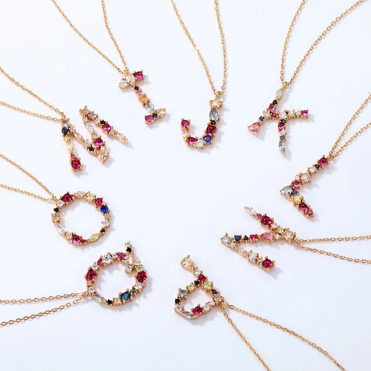 European and American style rainbow 26 English letter necklace S925 sterling silver purple gemstone women's collarbone necklace