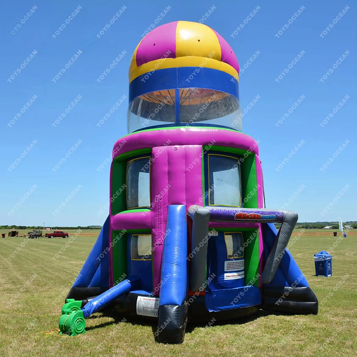 

Large PVC Inflatable Rocket Space and Parachute Sports Castle Bounce Toy for Kids and Adults with Blower Accessory