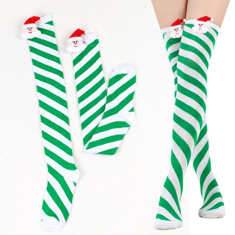 Bow Stripe Stockings Christmas Thigh High Stockings Cosplay Long Tube Stockings M6CD image 2