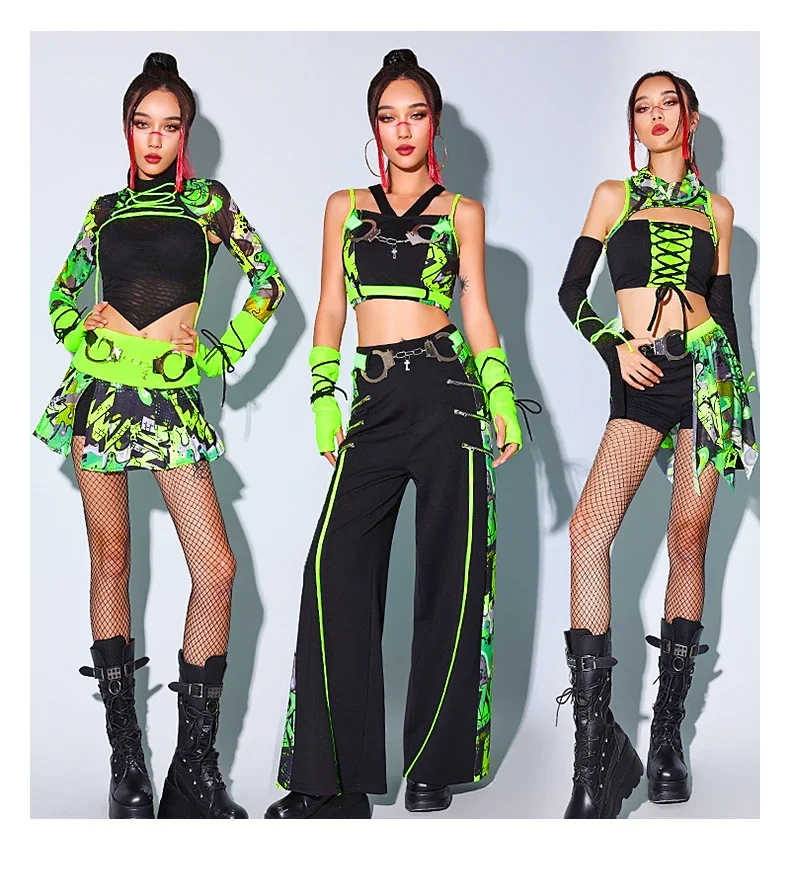2024 Jazz Dance Clothes Women Sexy Kpop Clothing Green Sets
