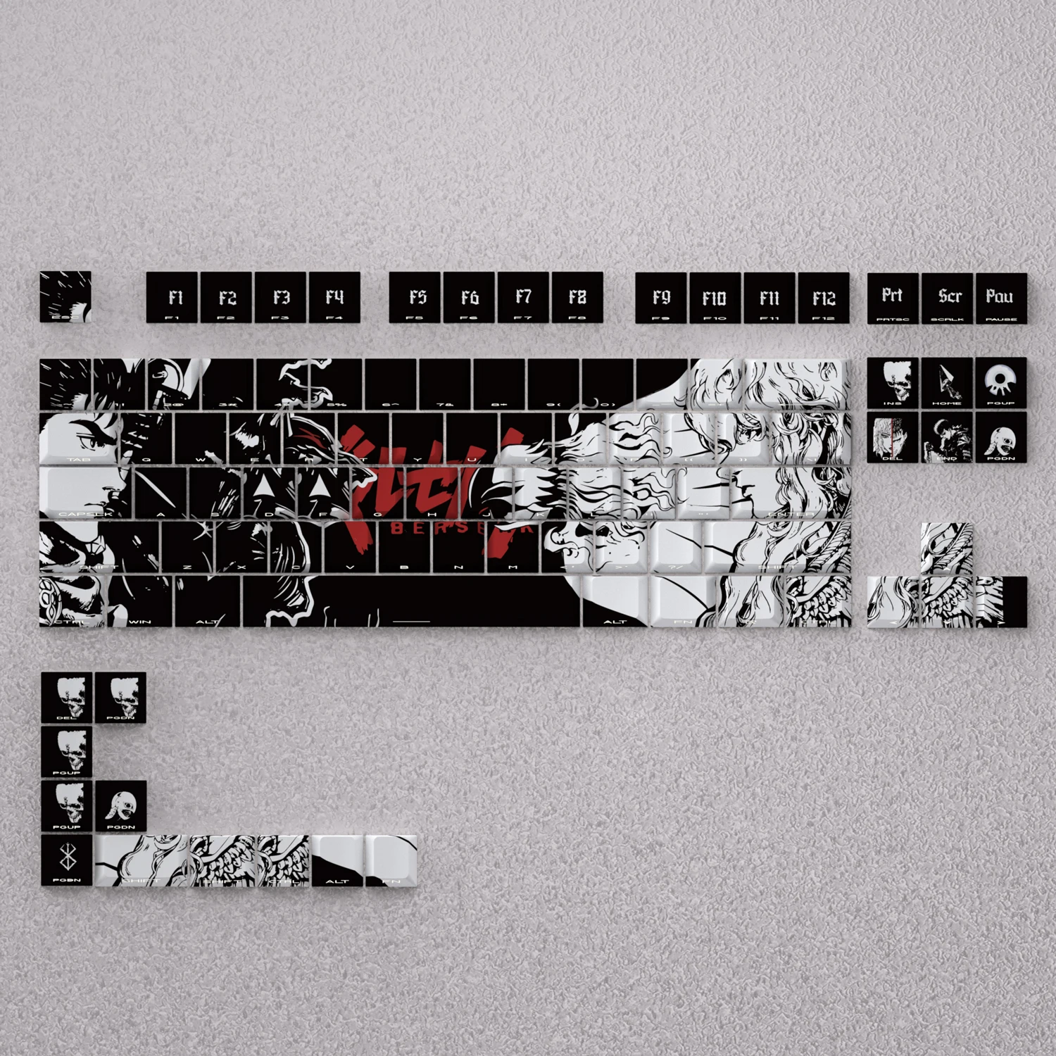 

98-клавишные персональные колпачки для ключей Berserk, набор колпачков для ключей в стиле аниме Cherry PBT с гравировкой, боковые полупрозрачные колпачки для механической клавиатуры 61/65/68