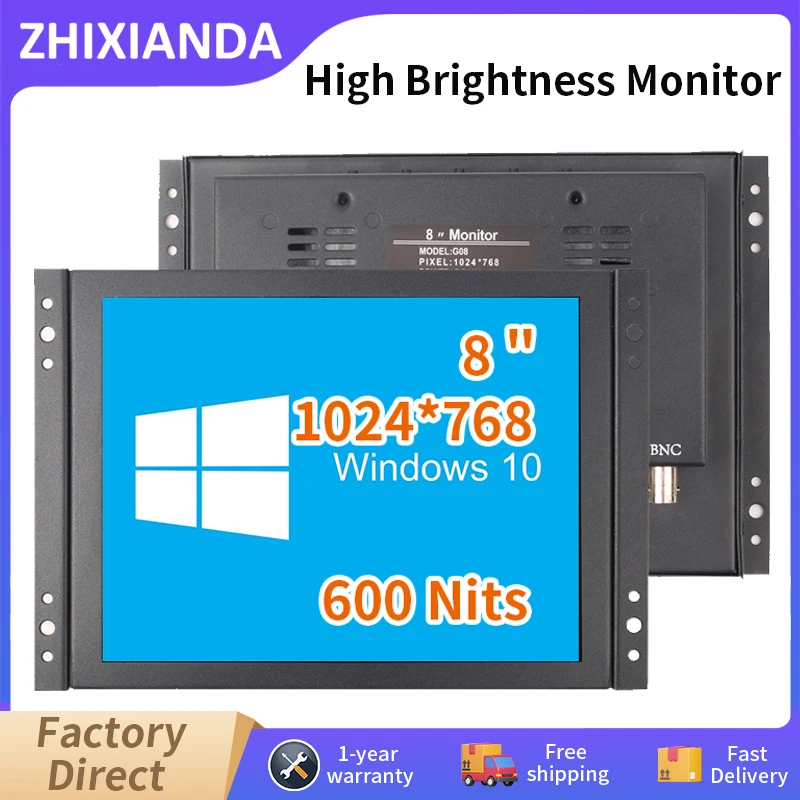 High Brightness 600 Nits Open Frame LCD Monitor 8 Inch 1024*768 Industrial Touch Screen Display With HDMI BNC VGA USB AV Port