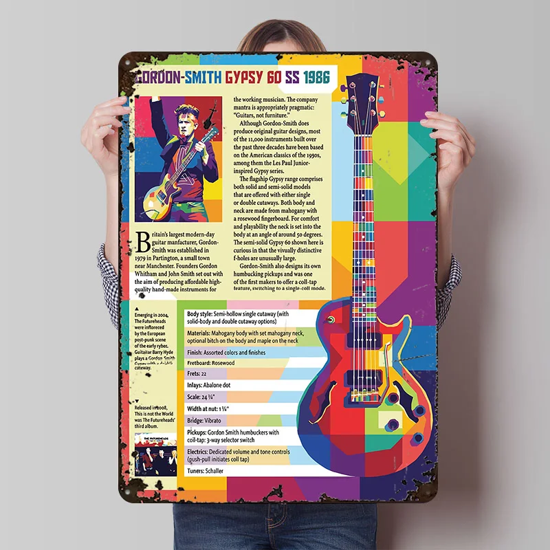 Gordon-Smith Gypsy 60 SS 1986 Guitar Printed Poster Customized Wall Art Retro Vintage Metal Tin Signs for Office Decor Room Home
