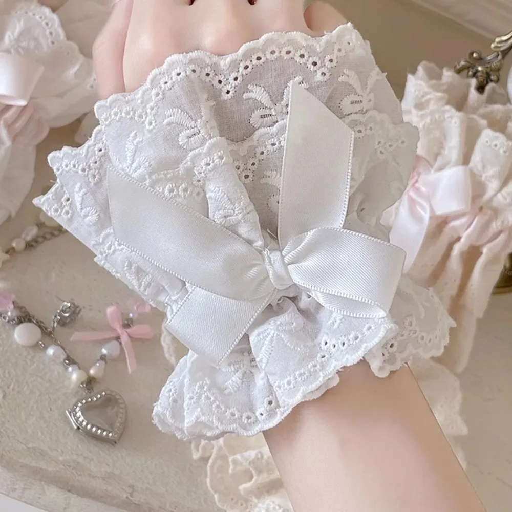 Lolita มือแขนลูกไม้ที่ถอดออกได้ Ruffled ข้อมือ Japeness Kawaii ยืดหยุ่นปลอม Cuffs สายรัดข้อมือหญิงคอสเพลย์อุปกรณ์เสริม