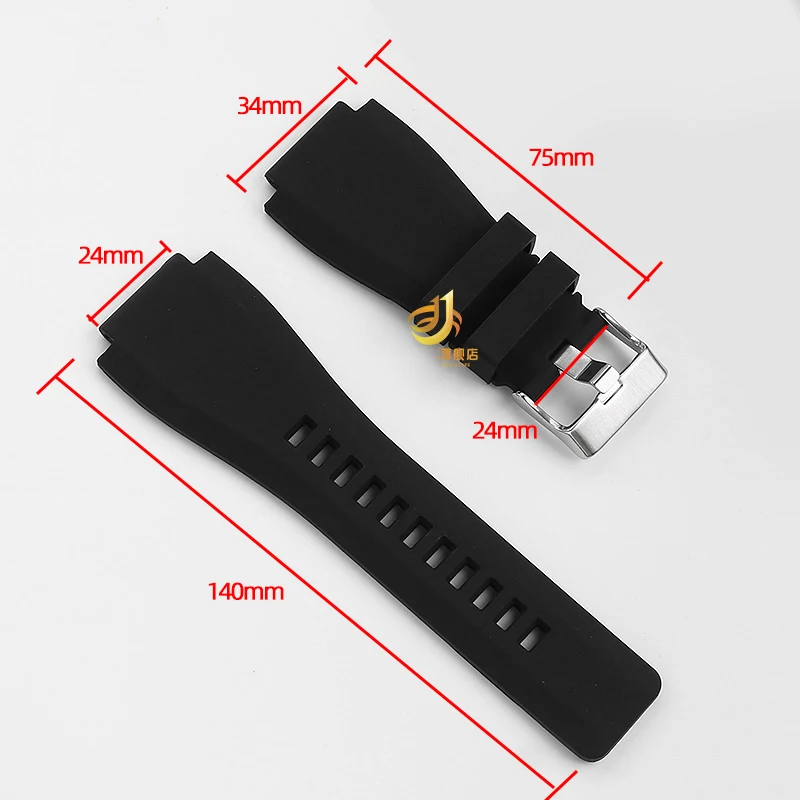 For Bell&Ross silicone strap 34-24mm Convex strap B&R BR-01 BR-03 Strap waterproof Watchband Men BR01 BR03 Wristband Bracelet