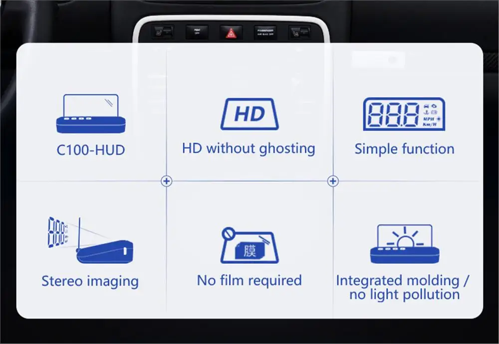 C100 OBD2 HUD Spiegel Head-Up-Display Digitaler Geschwindigkeitsalarm Wassertemperatur-Voltprojektor mit KM/H MPH Fahrzeugelektronik-Zubehör – Detail 4